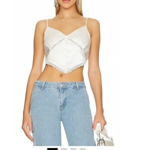 Cami NYC black Satin Lace Trim Crop Top